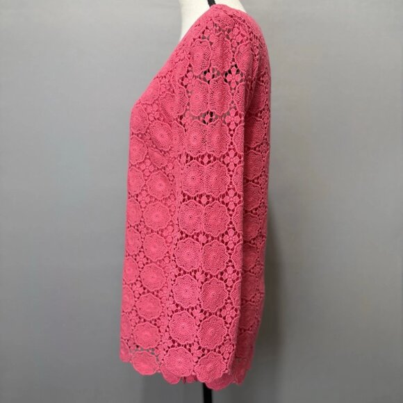 Talbots Pink Lace Blouse Women's Sz 8 Lined Cotton Floral Cottagecore Romantic - Picture 2 of 9